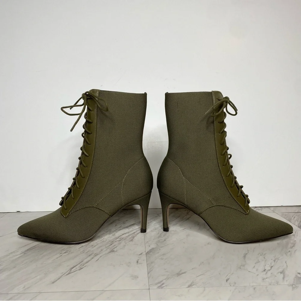 Charles David Piranha Green Lace Up Pointed Toe Boot 7M